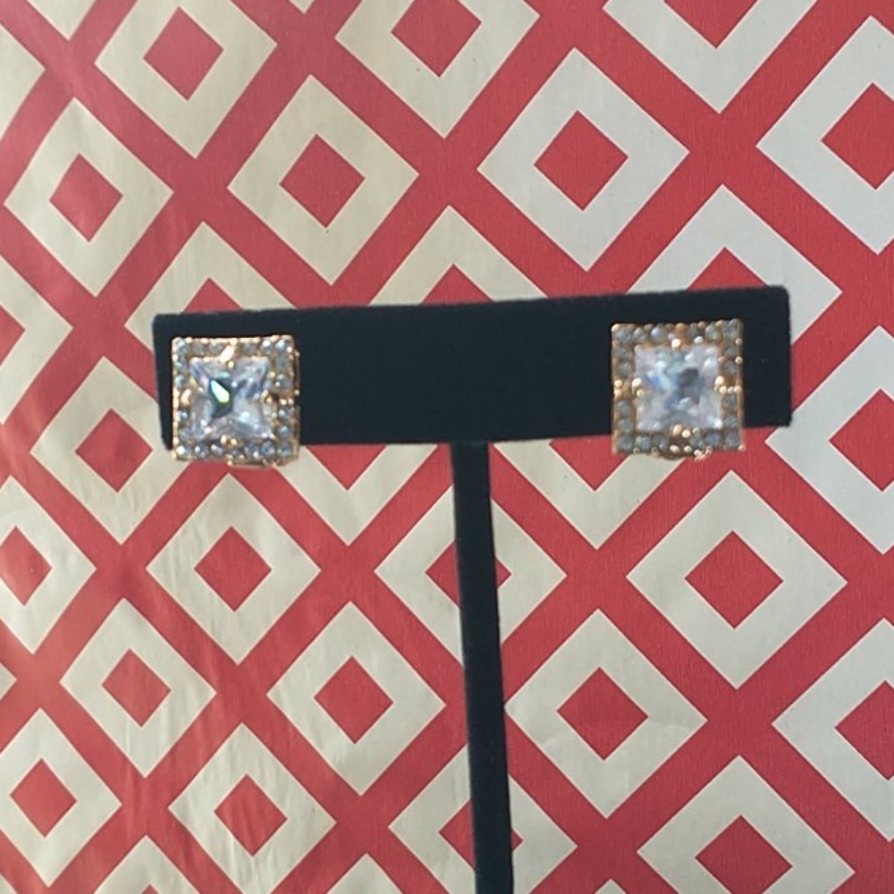 Rose Gold tone rhinestone clip-on earrings